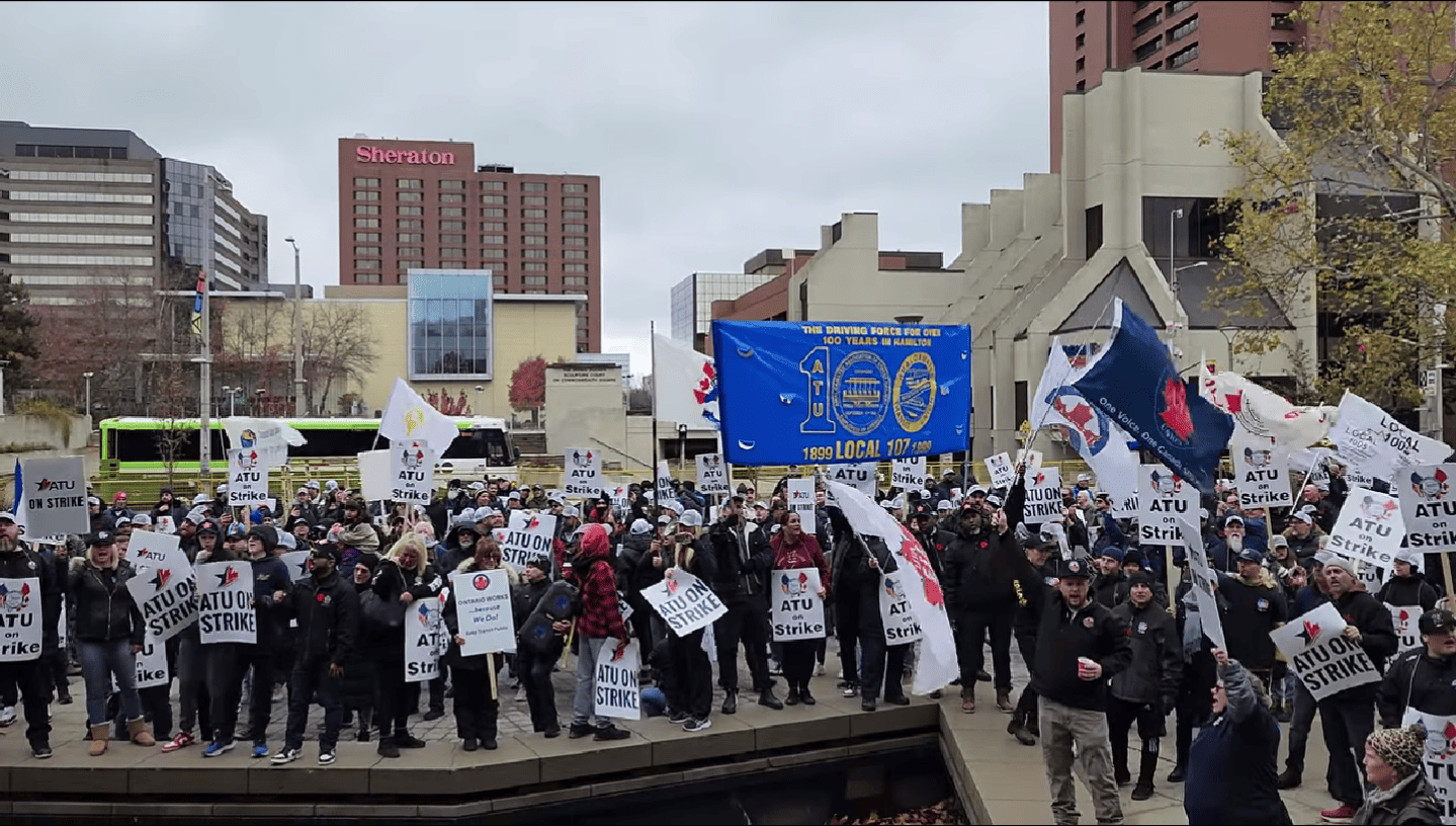 Hamilton transit strike union ATU local 107 HSR buses Amalgamated Transit Union Local 107