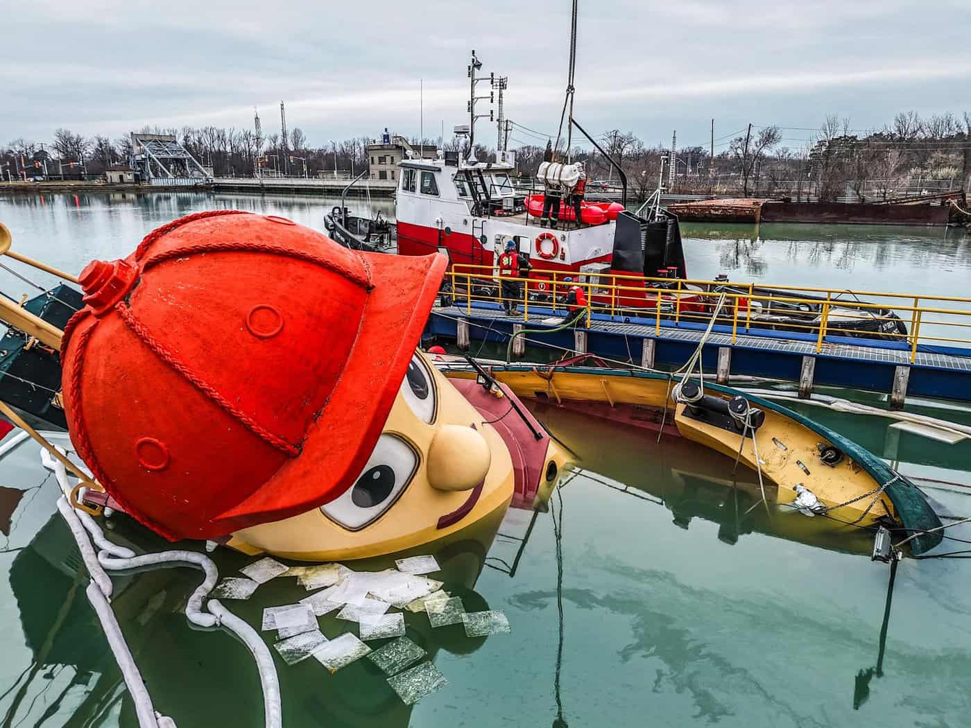 Theodore Tugboat replica refloated after partially sinking at Ontario dock